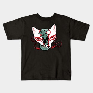 Japanese kitsune mask with skull Kids T-Shirt